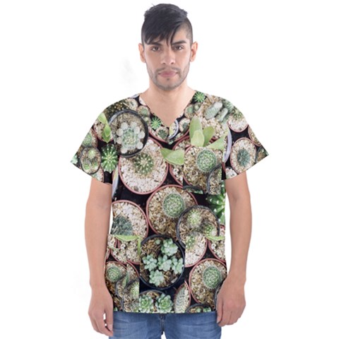 Cactus Nature Plant Desert Men s V-neck Scrub Top by Bedest