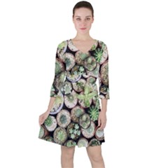 Cactus Nature Plant Desert Quarter Sleeve Ruffle Waist Dress by Bedest