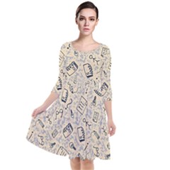 Graphic Decor Backdrop Quarter Sleeve Waist Band Dress by Bedest