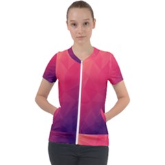 Color Triangle Geometric Textured Short Sleeve Zip Up Jacket by Grandong