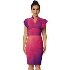 Color Triangle Geometric Textured Vintage Frill Sleeve V-neck Bodycon Dress by Grandong