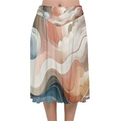 Abstract Pastel Waves Organic Velvet Flared Midi Skirt by Grandong