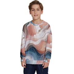 Abstract Pastel Waves Organic Kids  Crewneck Sweatshirt