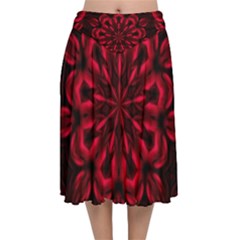 Kaleidoscope Template Red Abstract Velvet Flared Midi Skirt