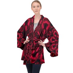 Kaleidoscope Template Red Abstract Long Sleeve Velvet Kimono  by Grandong