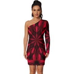 Kaleidoscope Template Red Abstract Long Sleeve One Shoulder Mini Dress by Grandong