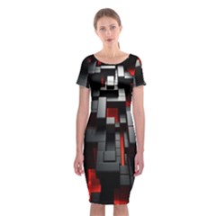 3d Back Red Abstract Pattern Classic Short Sleeve Midi Dress