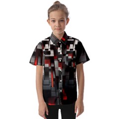 3d Back Red Abstract Pattern Kids  Short Sleeve Shirt by Grandong