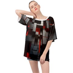 3d Back Red Abstract Pattern Oversized Chiffon Top by Grandong