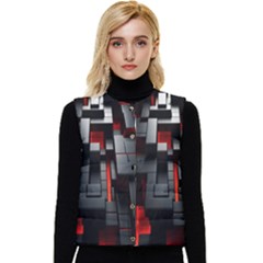 3d Back Red Abstract Pattern Women s Button Up Puffer Vest