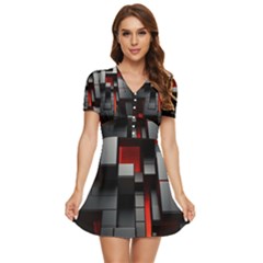 3d Back Red Abstract Pattern V-neck High Waist Chiffon Mini Dress by Grandong