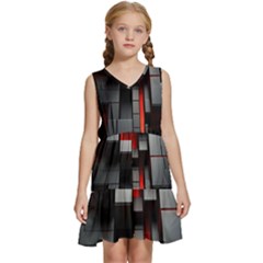 3d Back Red Abstract Pattern Kids  Sleeveless Tiered Mini Dress