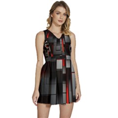 3d Back Red Abstract Pattern Sleeveless High Waist Mini Dress by Grandong