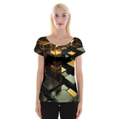 Abstract Shiny Pattern Cap Sleeve Top