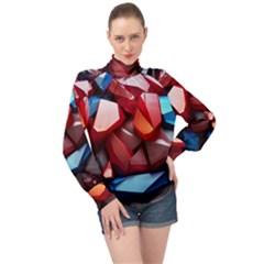 Jewelry Gemstones High Neck Long Sleeve Chiffon Top