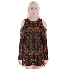 Kaleidoscope Multicoloured Velvet Long Sleeve Shoulder Cutout Dress by Grandong