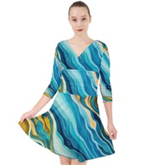 Painting Liquid Water Quarter Sleeve Front Wrap Dress by Grandong