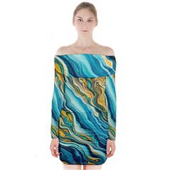 Painting Liquid Water Long Sleeve Off Shoulder Dress by Grandong