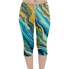 Painting Liquid Water Velvet Capri Leggings  by Grandong