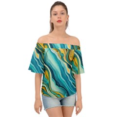 Painting Liquid Water Off Shoulder Short Sleeve Top by Grandong