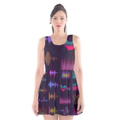 Colorful Sound Wave Set Scoop Neck Skater Dress by Bedest