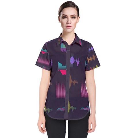 Colorful Sound Wave Set Women s Short Sleeve Shirt by Bedest