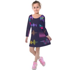 Colorful Sound Wave Set Kids  Long Sleeve Velvet Dress