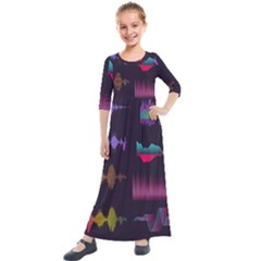 Colorful Sound Wave Set Kids  Quarter Sleeve Maxi Dress by Bedest