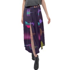 Colorful Sound Wave Set Velour Split Maxi Skirt by Bedest