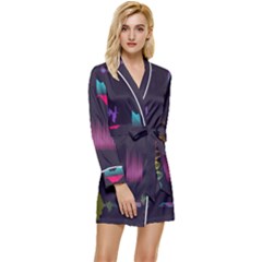 Colorful Sound Wave Set Long Sleeve Satin Robe by Bedest