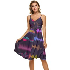 Colorful Sound Wave Set Sleeveless Tie Front Chiffon Dress by Bedest