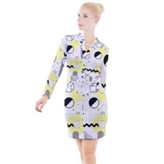 Graphic Design Geometric Background Button Long Sleeve Dress by Bedest