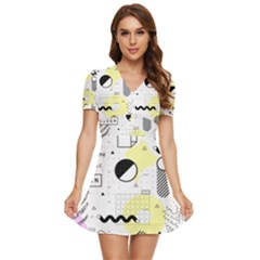 Graphic Design Geometric Background V-neck High Waist Chiffon Mini Dress by Bedest