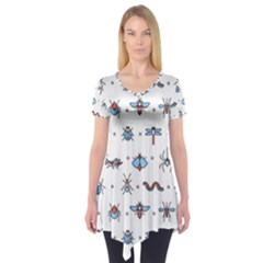 Insects Icons Square Seamless Pattern Short Sleeve Tunic  by Bedest