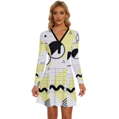 Graphic Design Geometric Background Long Sleeve Deep V Mini Dress  by Bedest