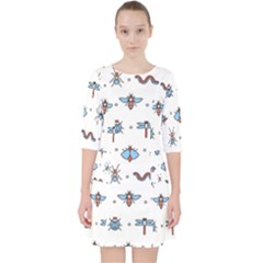 Insects Icons Square Seamless Pattern Quarter Sleeve Pocket Dress by Bedest