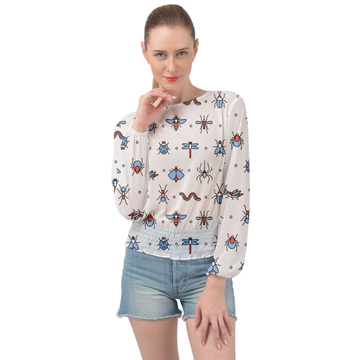 Insects Icons Square Seamless Pattern Banded Bottom Chiffon Top