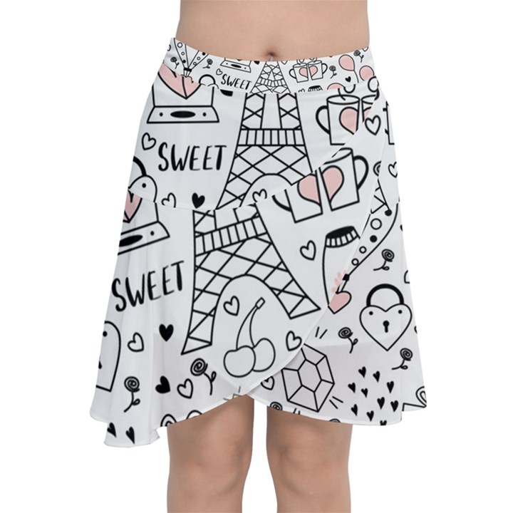 Big Collection With Hand Drawn Objects Valentines Day Chiffon Wrap Front Skirt