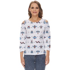 Insects Icons Square Seamless Pattern Cut Out Wide Sleeve Top