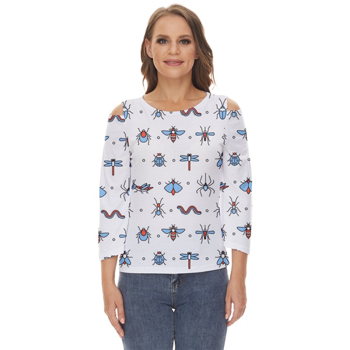 Insects Icons Square Seamless Pattern Cut Out Wide Sleeve Top