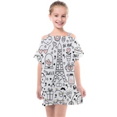 Big Collection With Hand Drawn Objects Valentines Day Kids  One Piece Chiffon Dress by Bedest