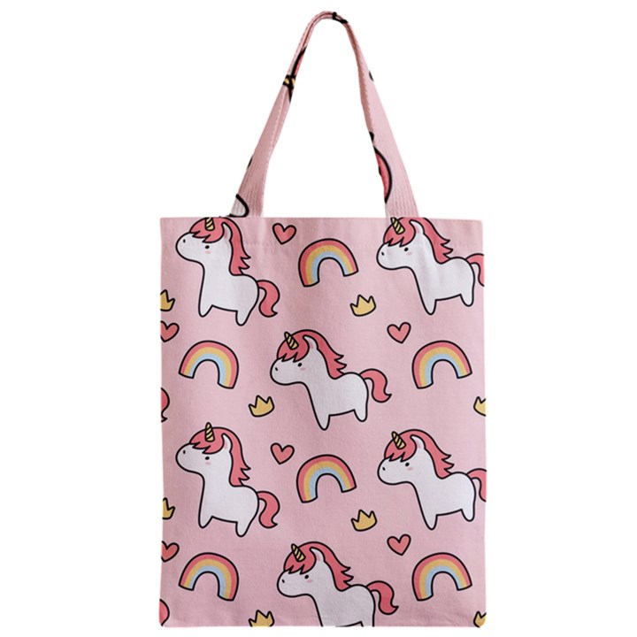 Cute Unicorn Rainbow Seamless Pattern Background Zipper Classic Tote Bag