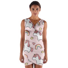 Cute Unicorn Rainbow Seamless Pattern Background Wrap Front Bodycon Dress by Bedest