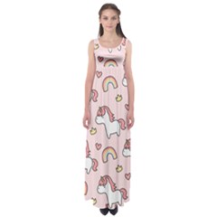 Cute Unicorn Rainbow Seamless Pattern Background Empire Waist Maxi Dress by Bedest