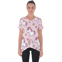 Cute Unicorn Rainbow Seamless Pattern Background Cut Out Side Drop T-shirt by Bedest