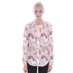 Cute Unicorn Rainbow Seamless Pattern Background Womens Long Sleeve Shirt