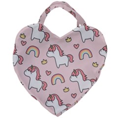 Cute Unicorn Rainbow Seamless Pattern Background Giant Heart Shaped Tote by Bedest