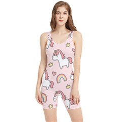 Cute Unicorn Rainbow Seamless Pattern Background Women s Wrestling Singlet by Bedest