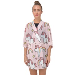 Cute Unicorn Rainbow Seamless Pattern Background Half Sleeve Chiffon Kimono by Bedest