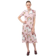 Cute Unicorn Rainbow Seamless Pattern Background Keyhole Neckline Chiffon Dress by Bedest